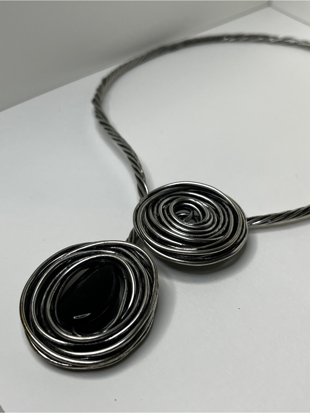 Twisted Cable Necklace Silver Tone with Spiral Pendants